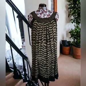 Michael Kors Sleeveless Black and Brown Tiger Print Midi Dress L